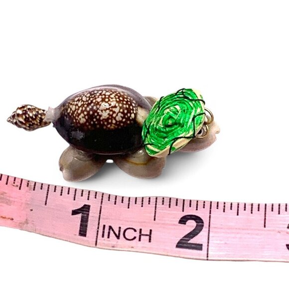 Handcrafted Sea Shell Turtle Figurine With Green Hat - Unique Beach Decor - Picture 6 of 7